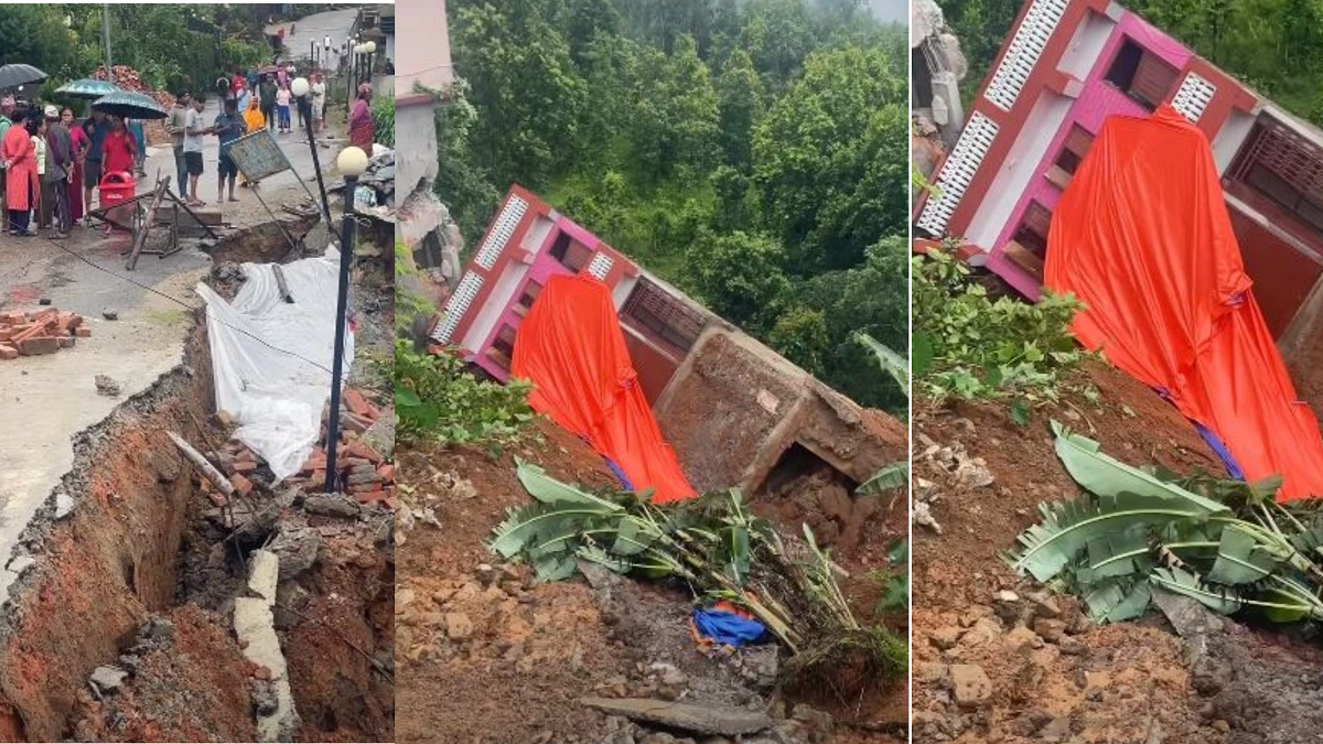 गोरखाको लक्ष्मीबजारमा तीन तले घर  पहिरोले बगायो